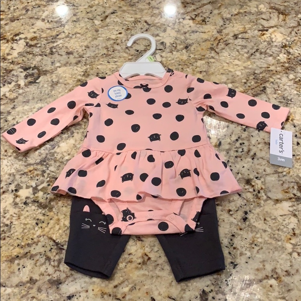 New Carter’s Baby Girl Pink and Gray Ruffled Set